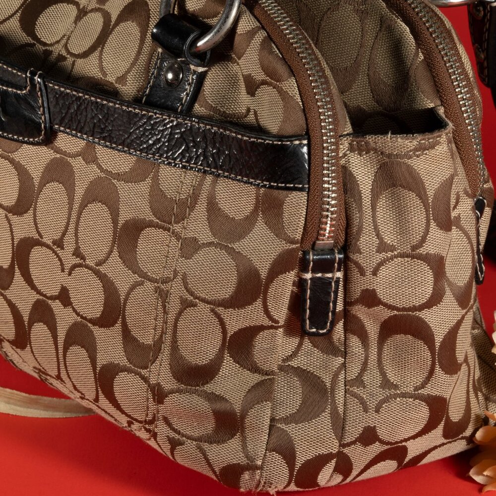 Coach Penelope B1070-F146 Light Brown Signature Jacquard 3 Sections Shoulder Bag - Picture 9 of 11